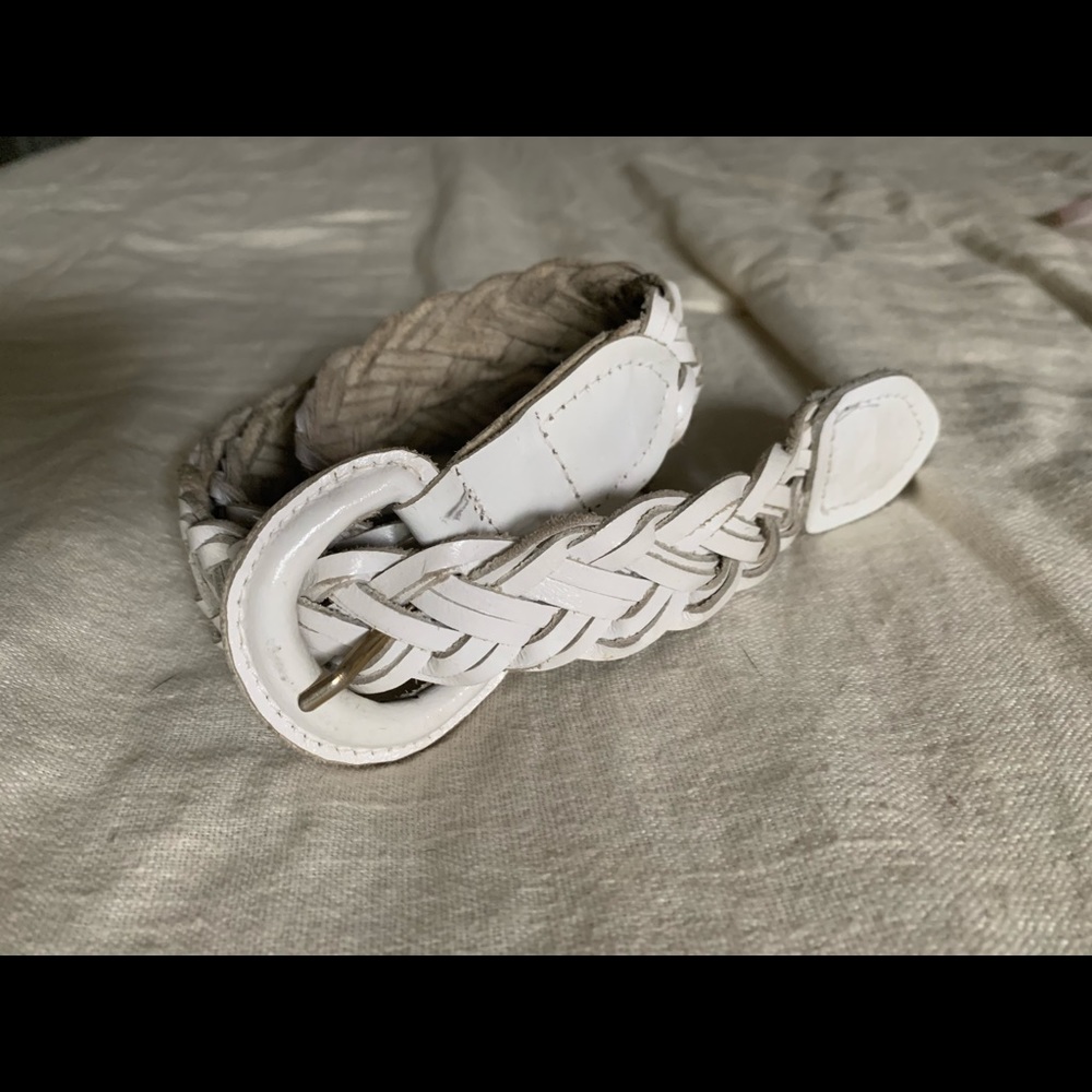 White leather braided belt